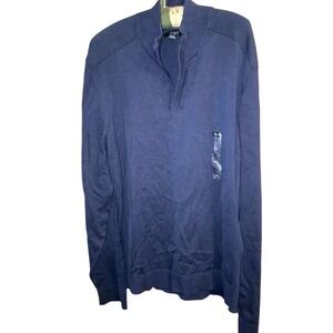 NWT Alfani Mens Regular Fit Navy Blue 1/4 Zip Mock Neck Sweater XXL Cotton
